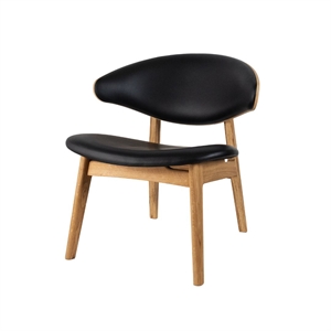 RAM LOUNGESTOL KLC02S - KANSAS SORT LÆDER - MASSIV NATUROLIERET EG